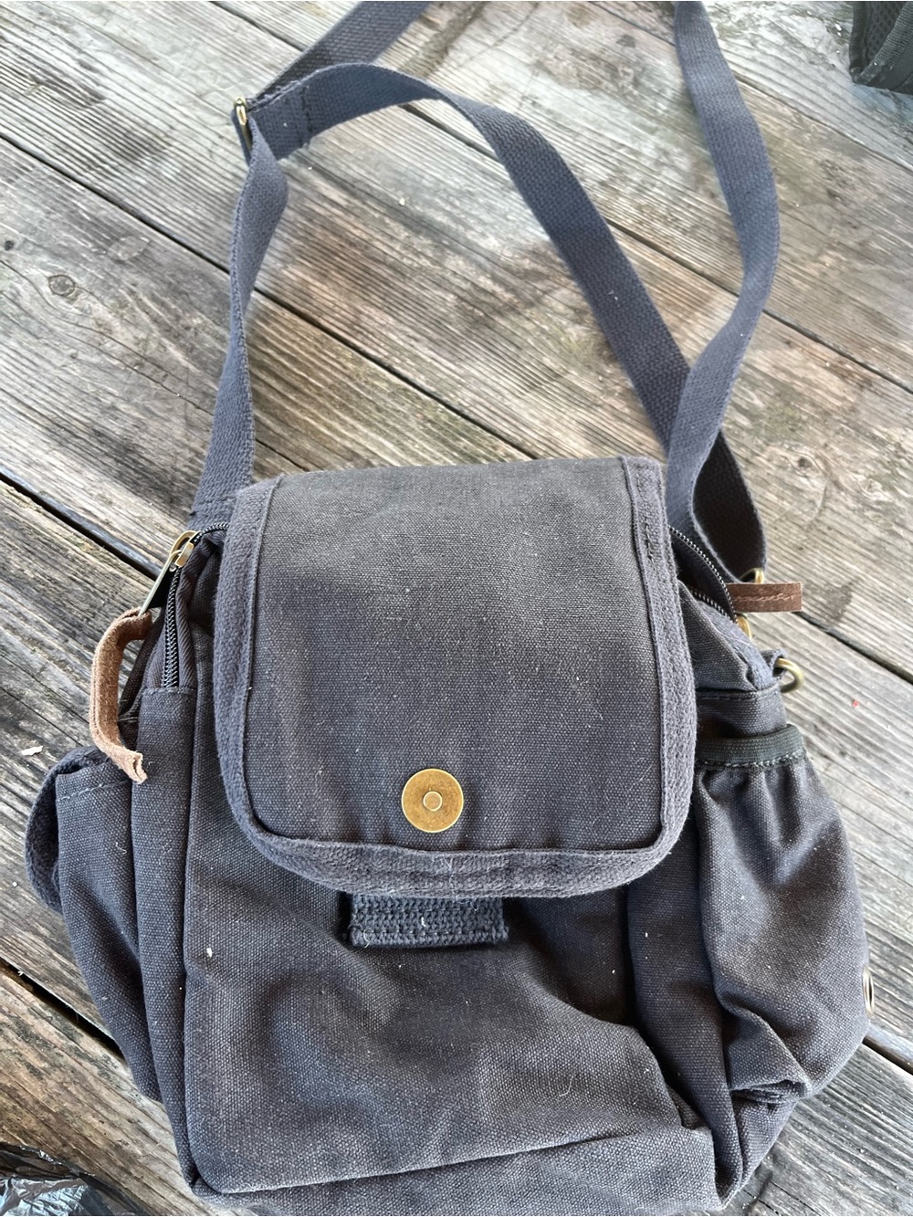 Men's ROTHCO Black Canvas Crossbody Shoulder Bag/suede inside
